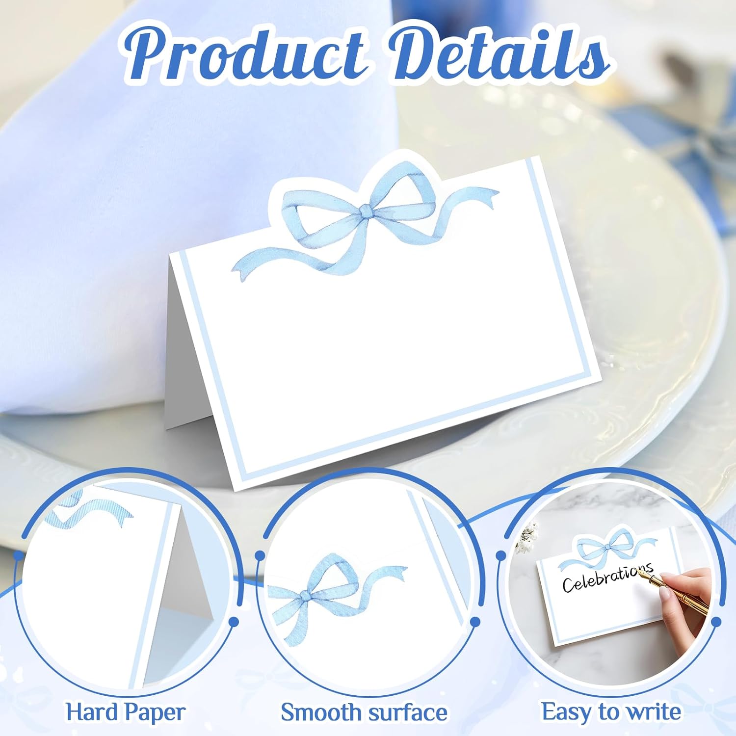 100pcs Blue Pink Bow Place Cards for Events