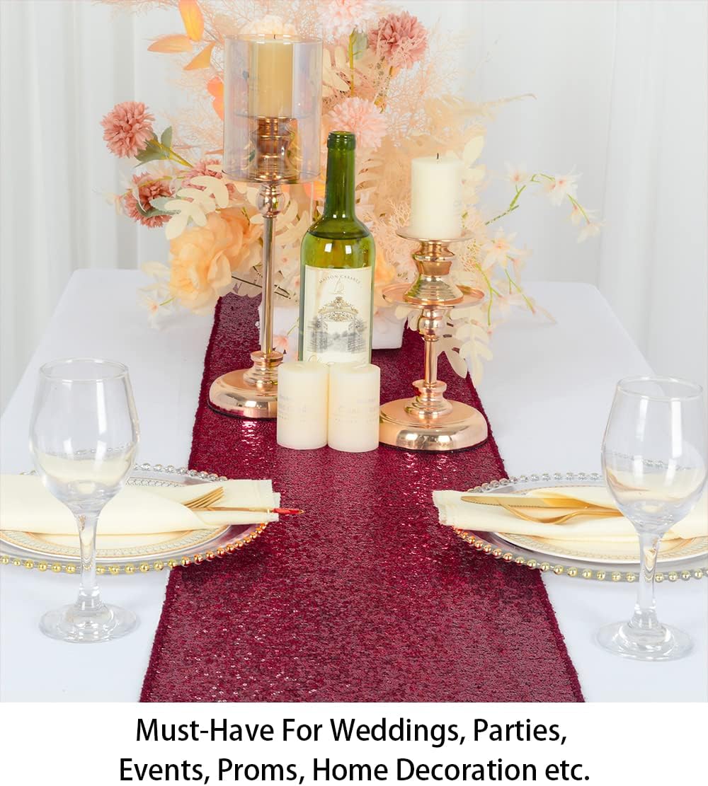 ShinyBeauty Burgundy Sequin Table Runners 2 Pack
