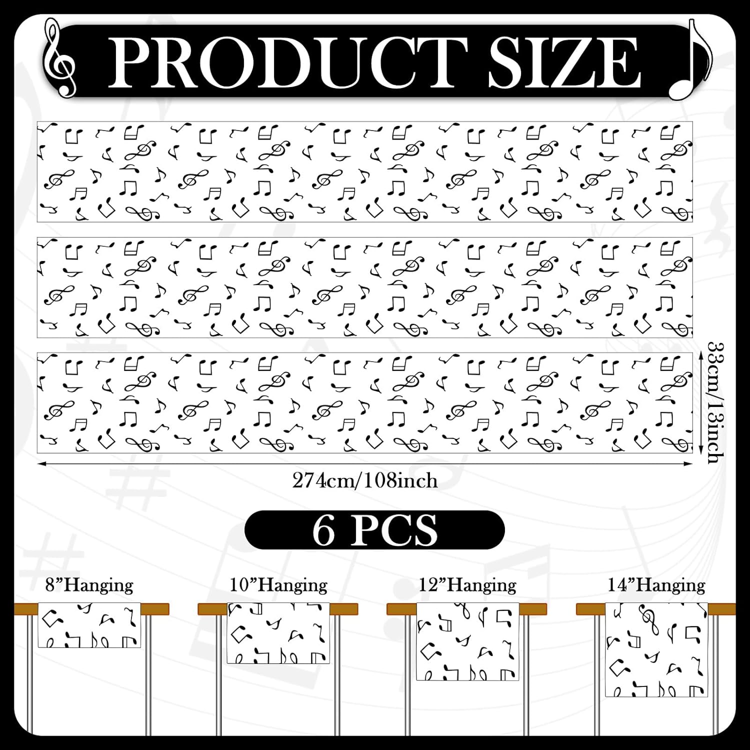 6 Pcs Musical Notes Table Runners for Parties and Weddings