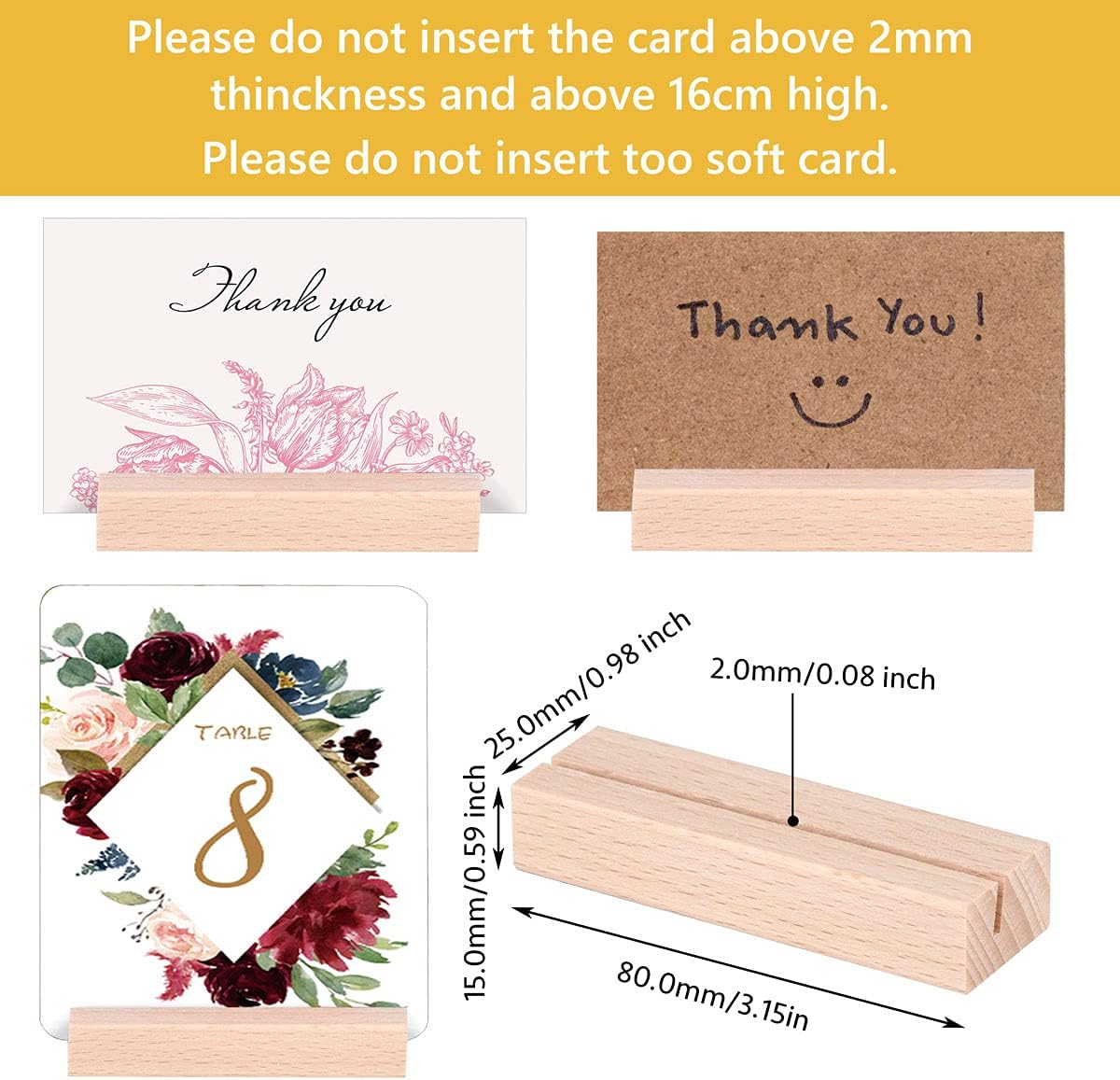 Elegant Wooden Place Card Holders Set of 8