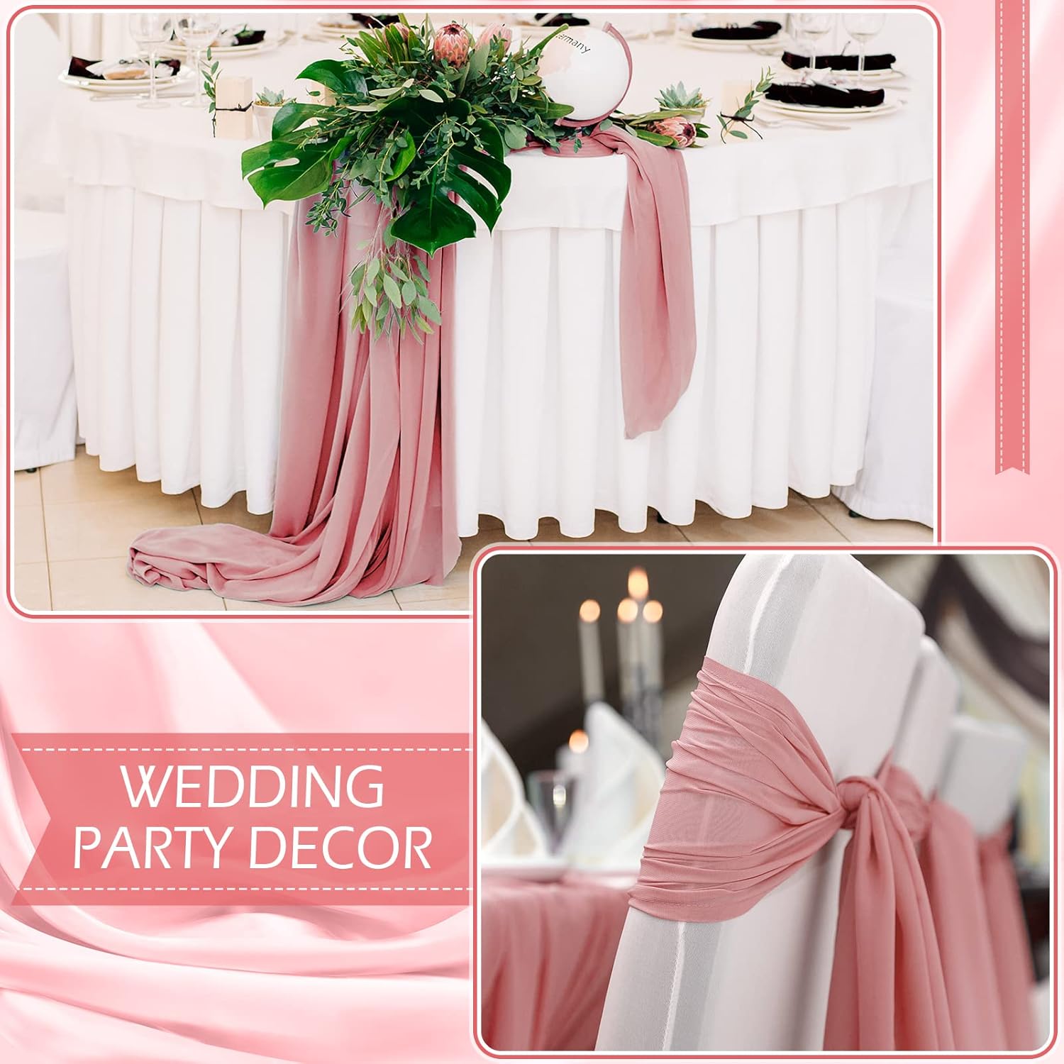 24 Pack Dusty Rose Chiffon Table Runners