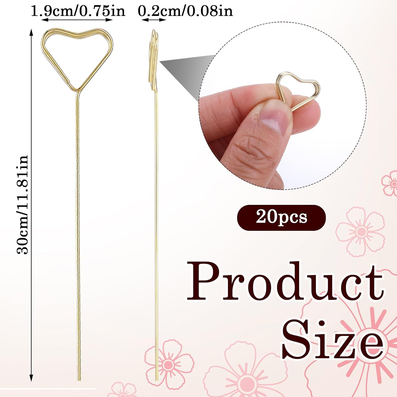 20Pcs Heart Shape Flower Card Holder Stick for Wedding and Party