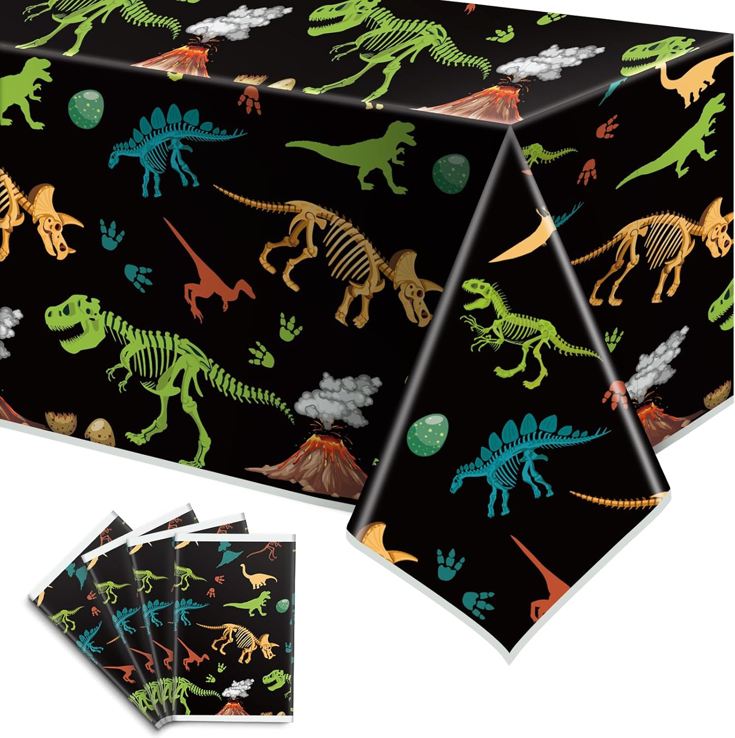 4-Pack Dinosaur Tablecloth for Kids Birthday Party Decorations