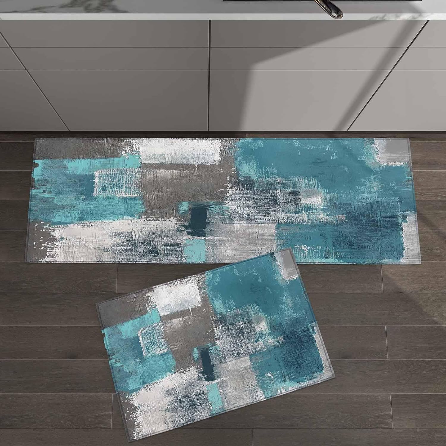 Libaoge Teal Kitchen Rugs and Mats Set of 2