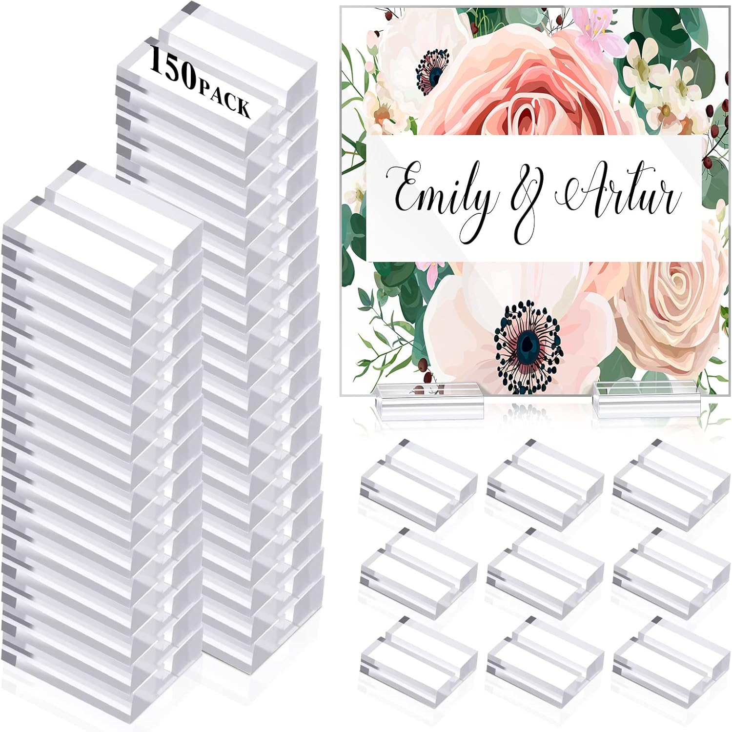 150 Pieces Acrylic Place Card Holder Stand Set