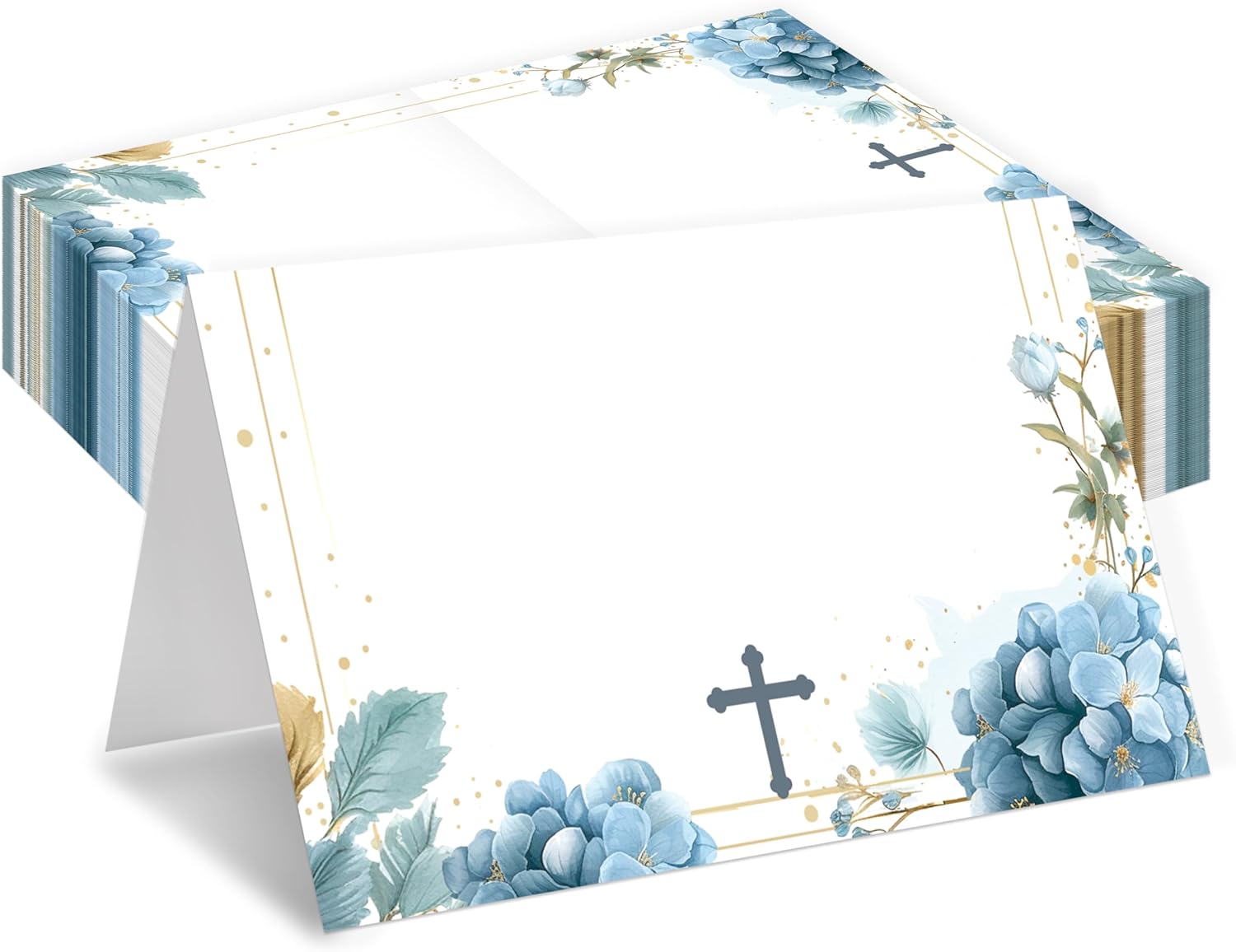 Blue Floral Baptism Place Cards for Boys and Girls