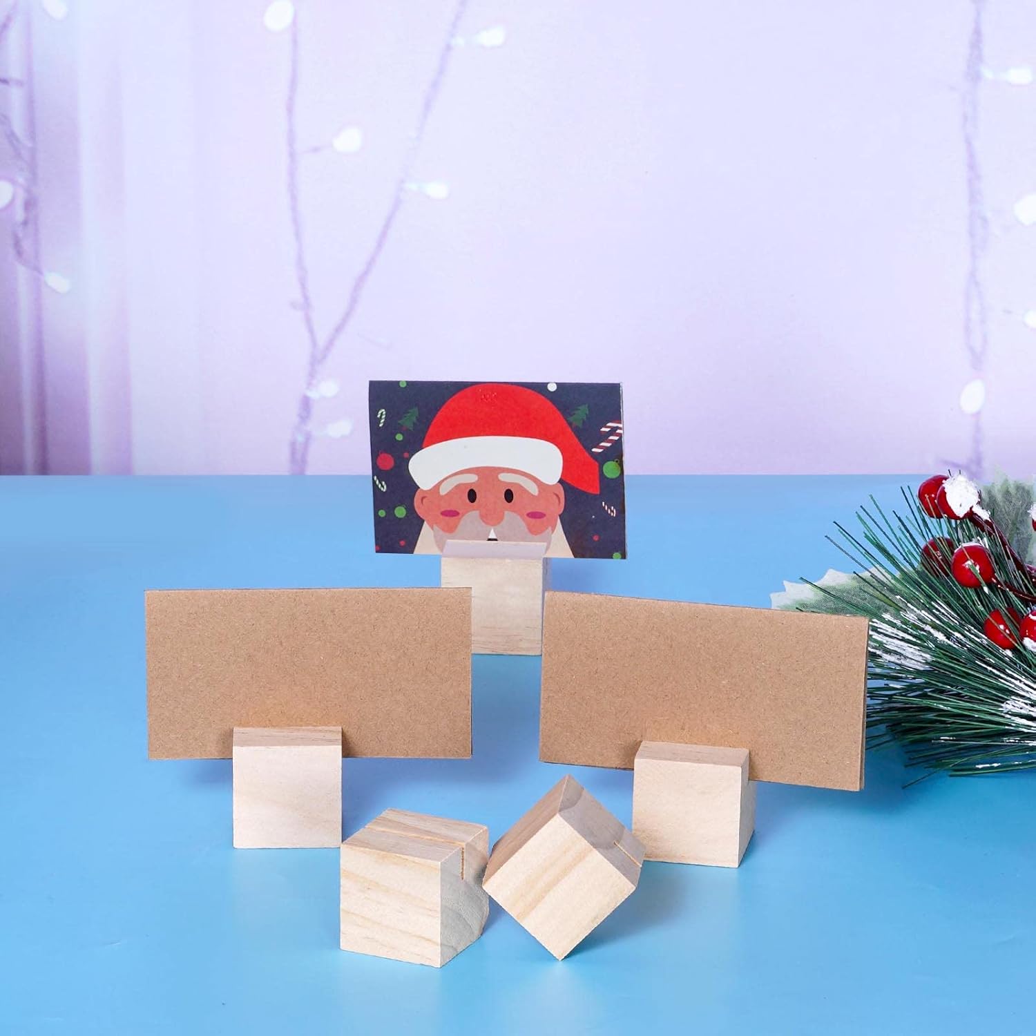 20 Pieces Wood Place Card Holders with Brown Paper Cards