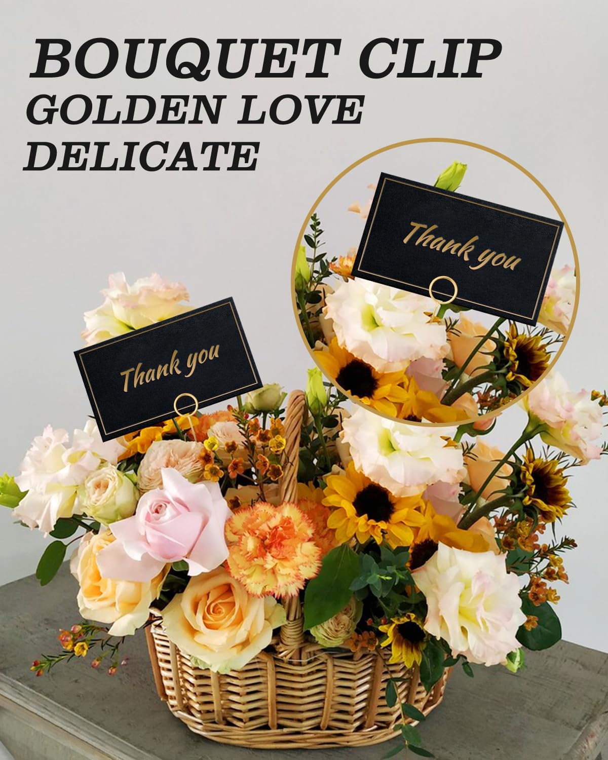 30Pcs Gold Round Floral Card Holder Picks