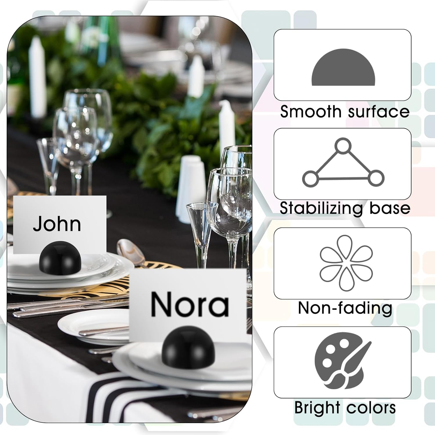 Geyoga 50 Pcs Black Round Place Card Holders