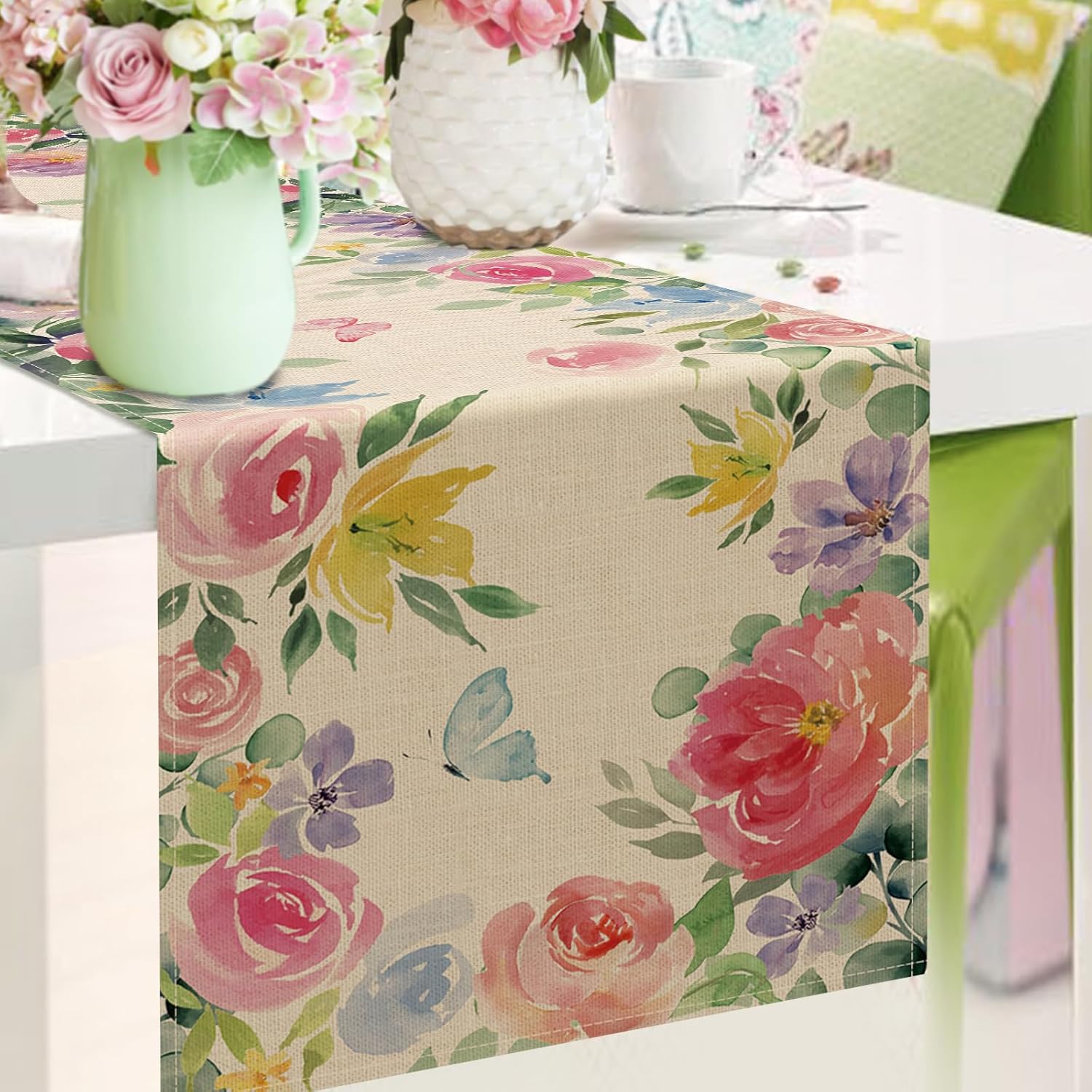Seliem Spring Summer Floral Table Runner 13x72 Inches