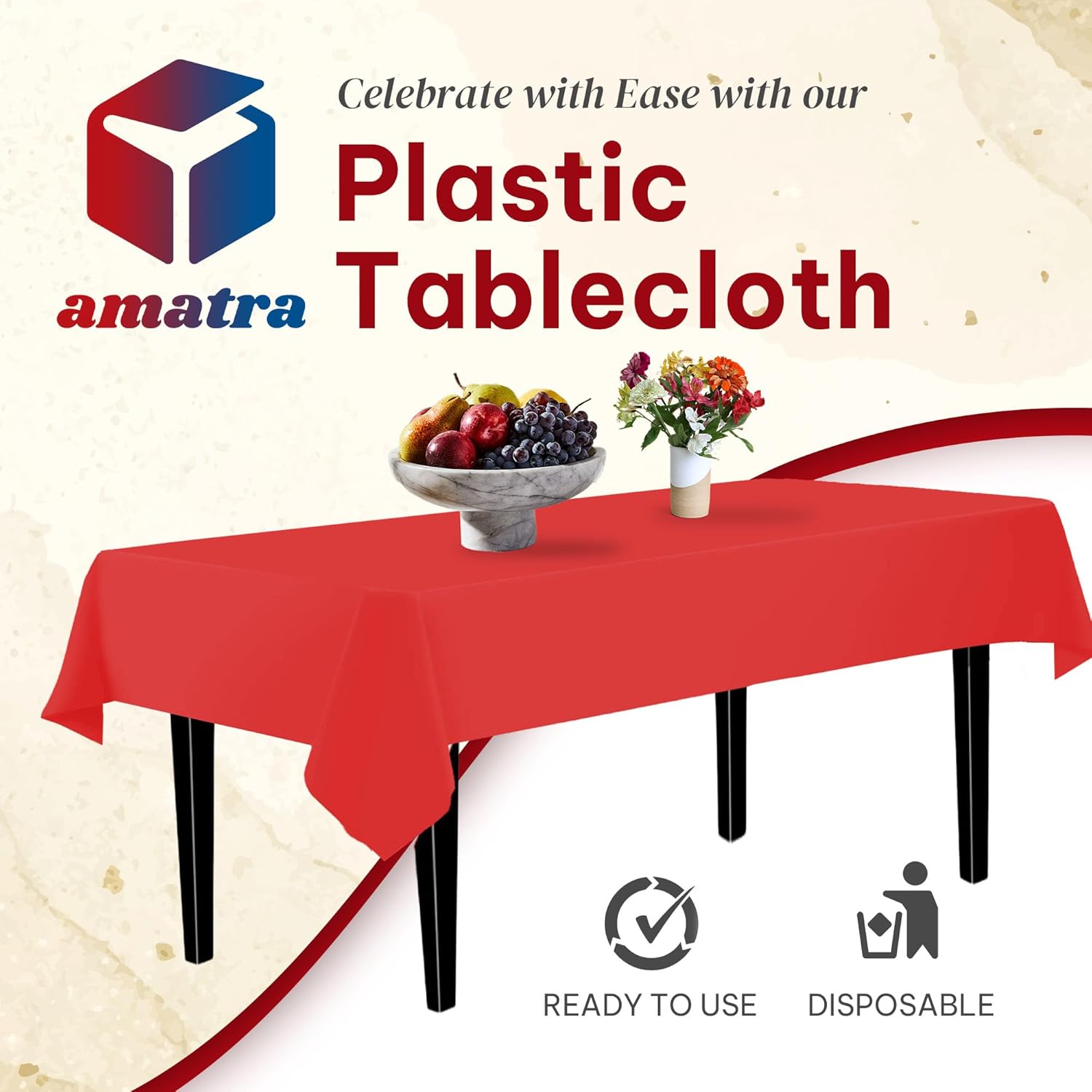 Amatra All-Purpose Plastic Table Cover Roll Red 54in x 120ft