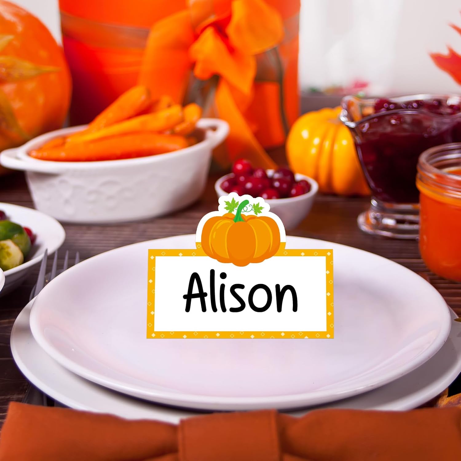 48 Pumpkin Place Cards for Fall Events and Thanksgiving