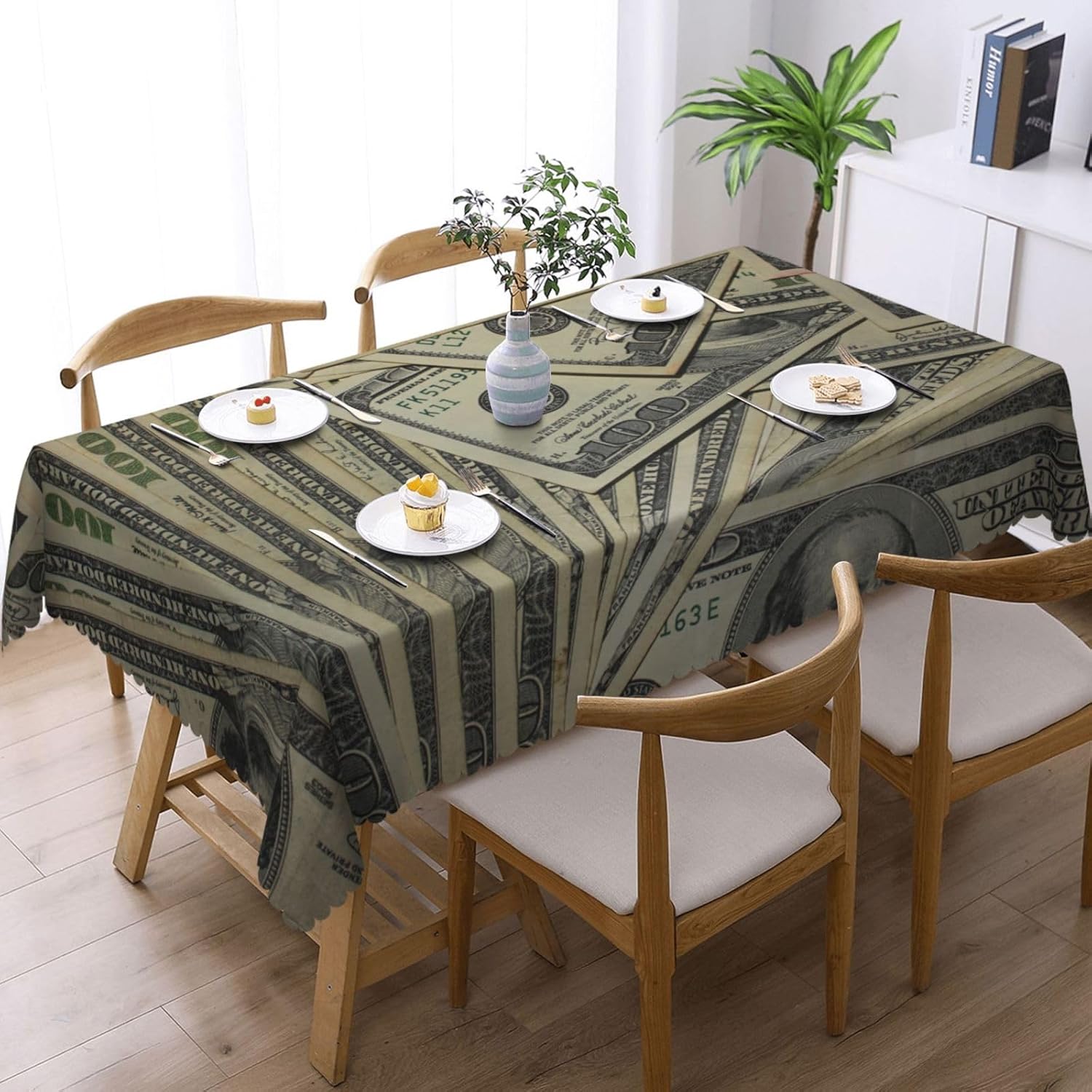 Dollar Bills Vintage Rectangular Tablecloth 54x72 Inch