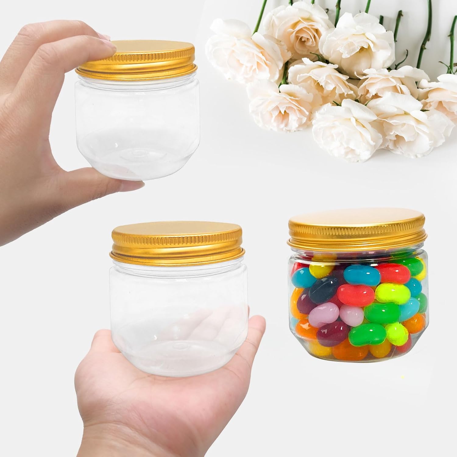 120 Pcs Clear Plastic Jars with Lids and Labels