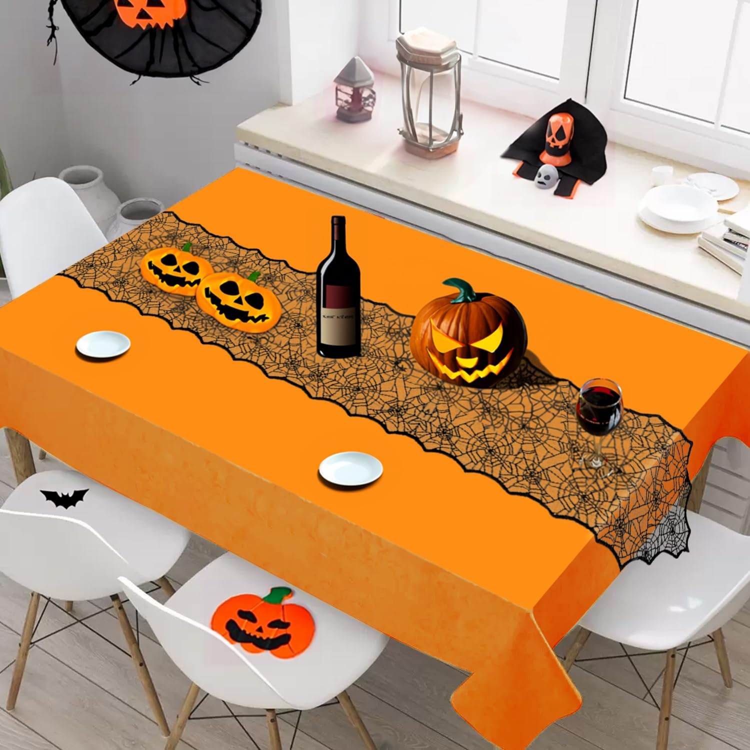 Halloween Decor Table Runner - Black Spider Web Design 18x72 Inch