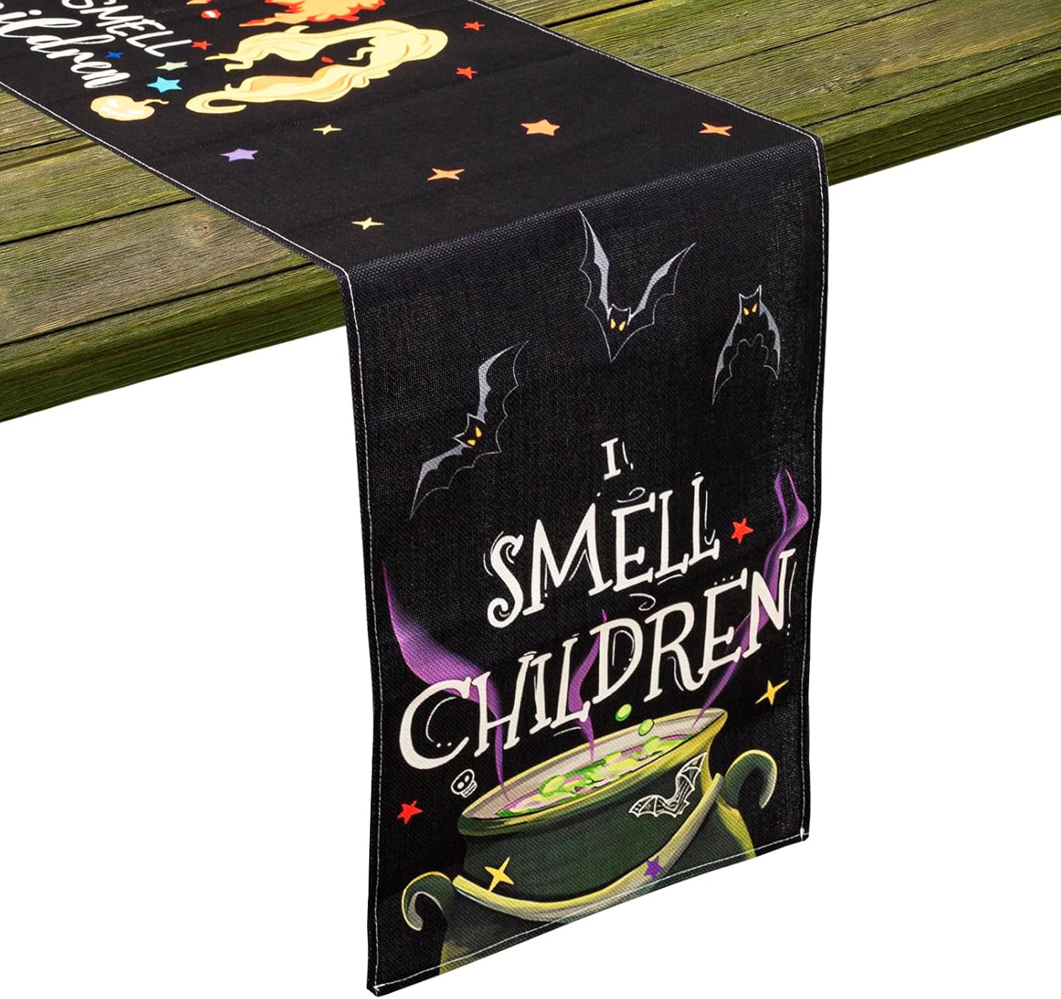 Halloween Table Runner Hocus Pocus Burlap 13x72 Inches