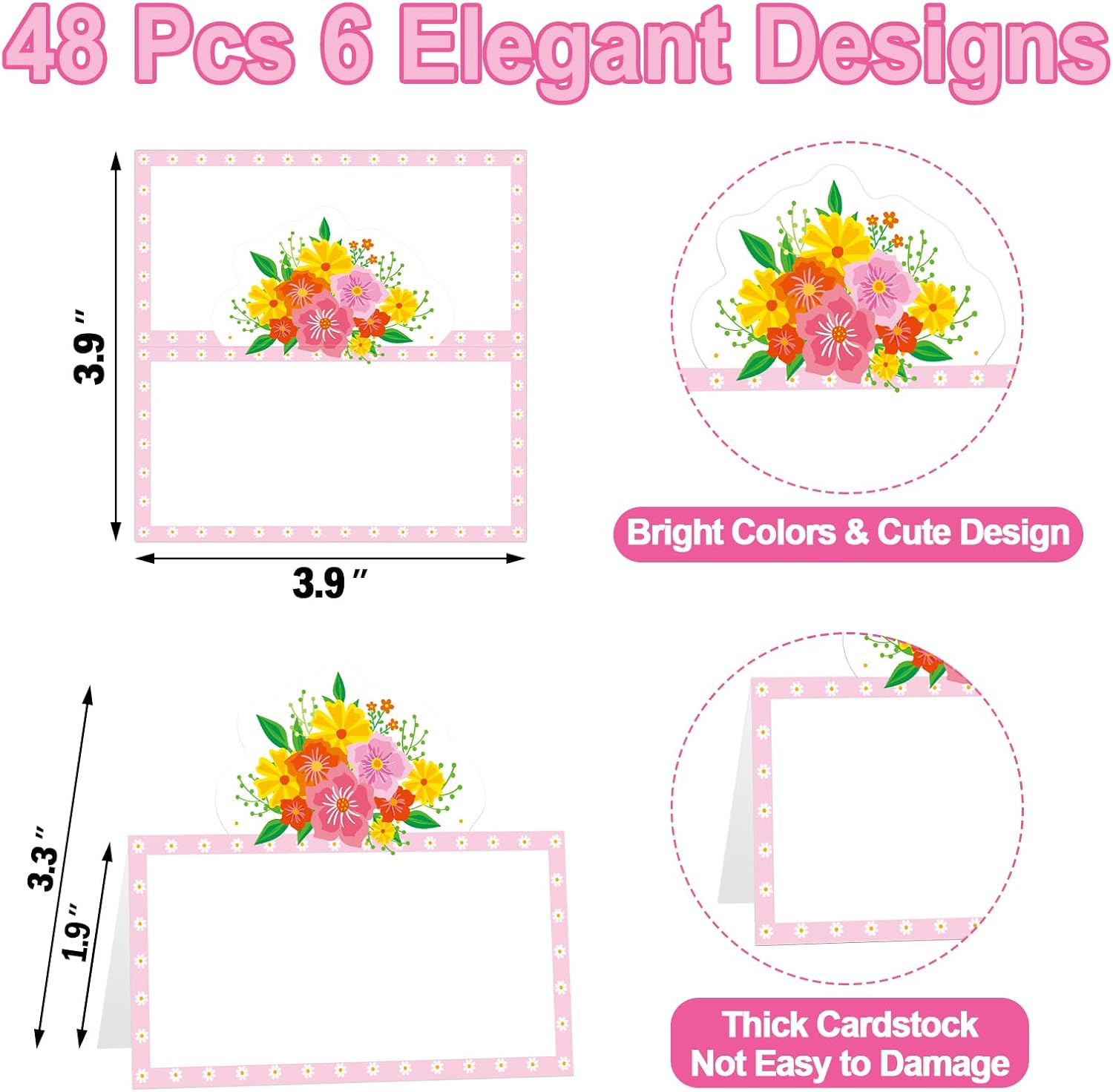 48 Pcs Spring Floral Place Cards for Parties and Events