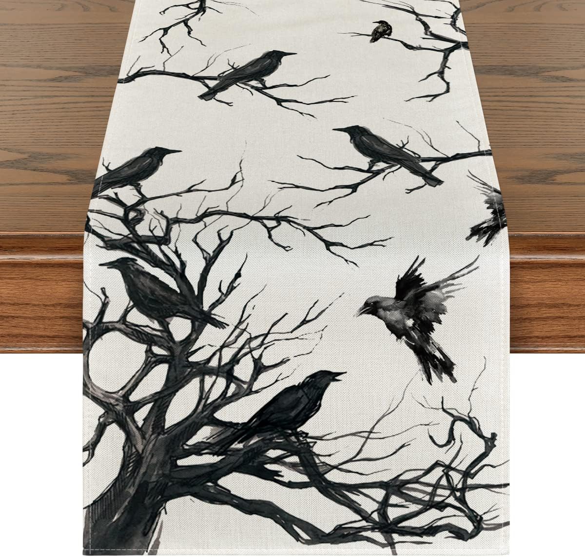 Artoid Mode Silhouette Tree Crows Halloween Table Runner