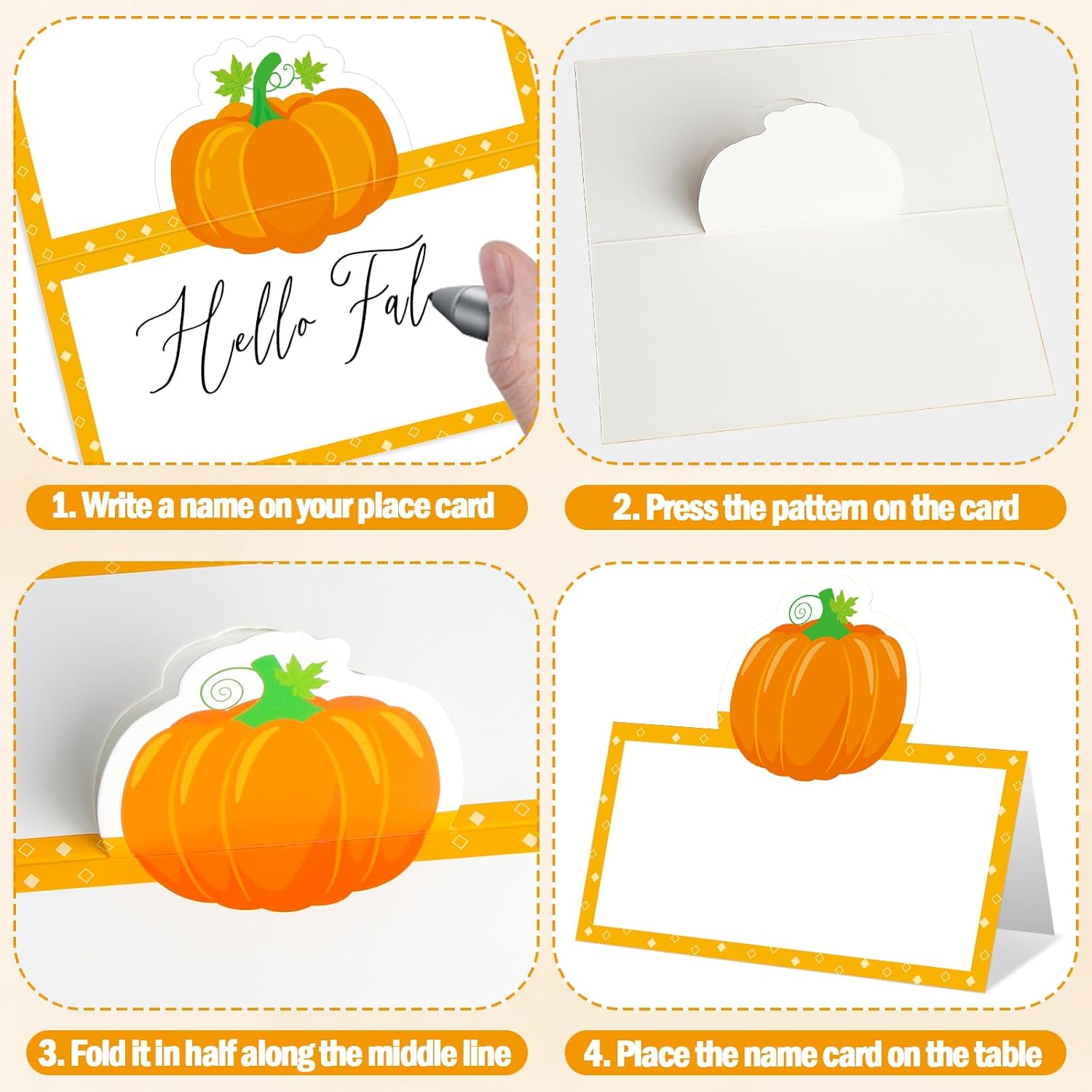 48 Pumpkin Place Cards for Fall Events and Thanksgiving