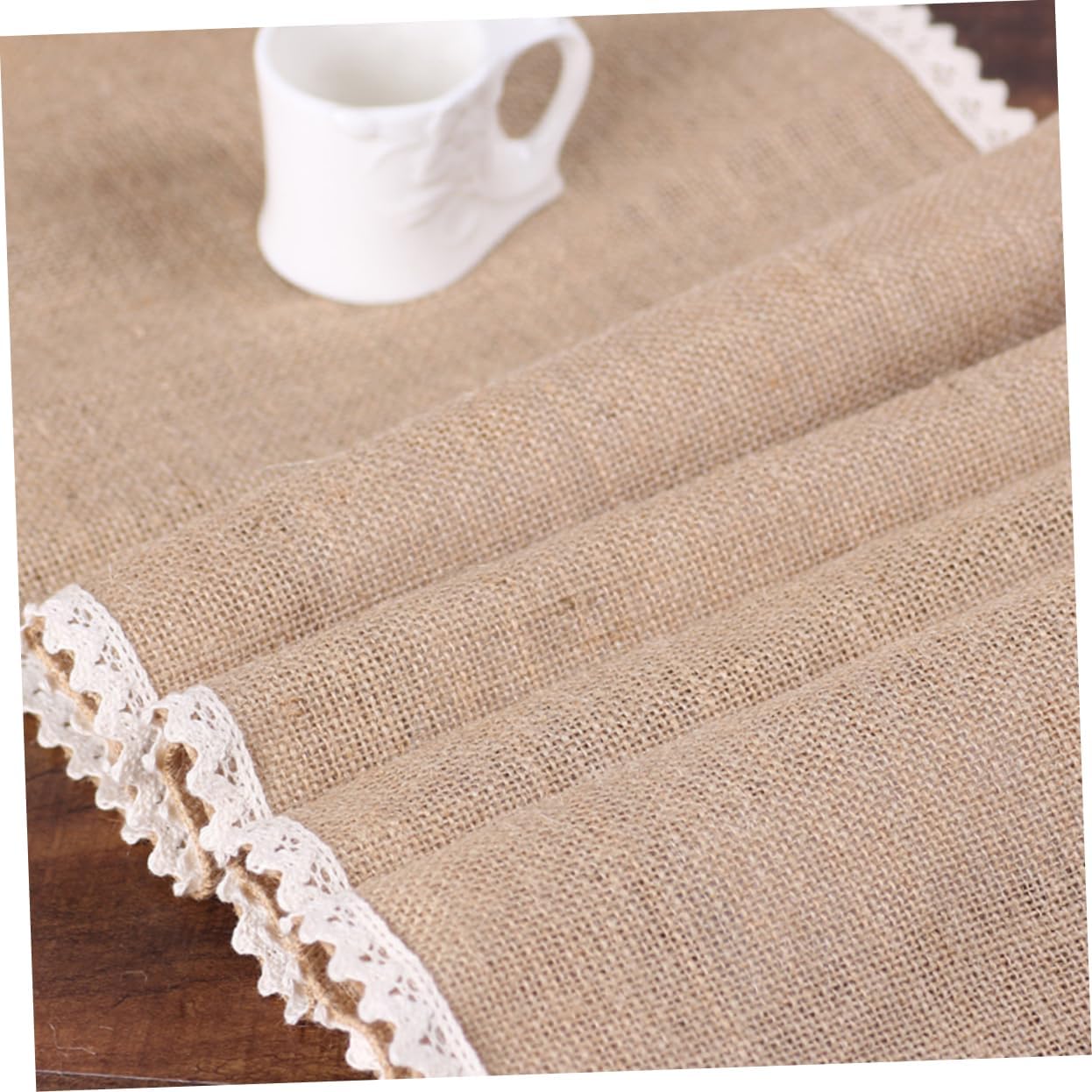 MAGICLULU 30x245cm Burlap Table Runner with Lace Edging