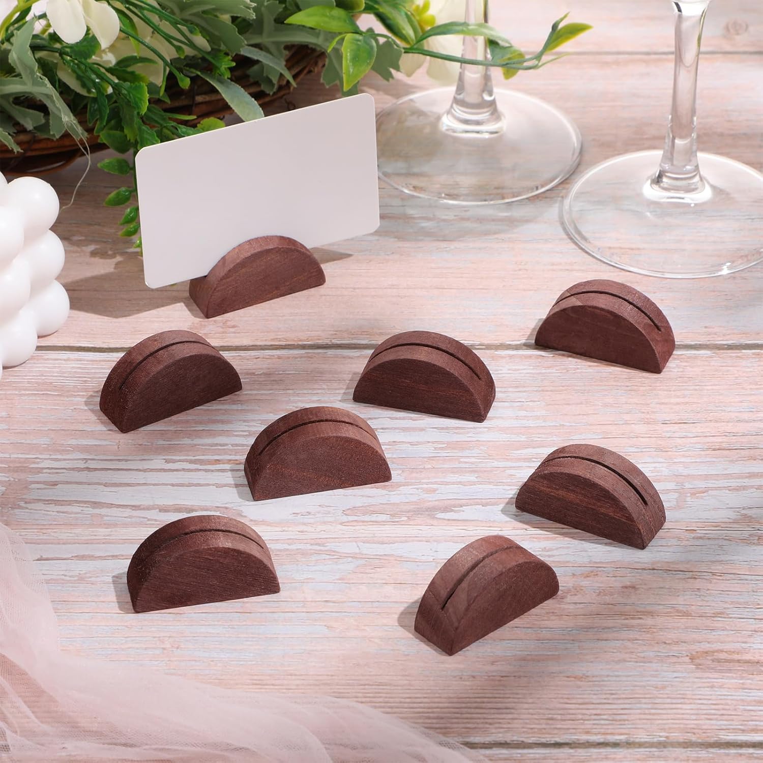 24 Pcs Wooden Table Number Holders Semicircular Design