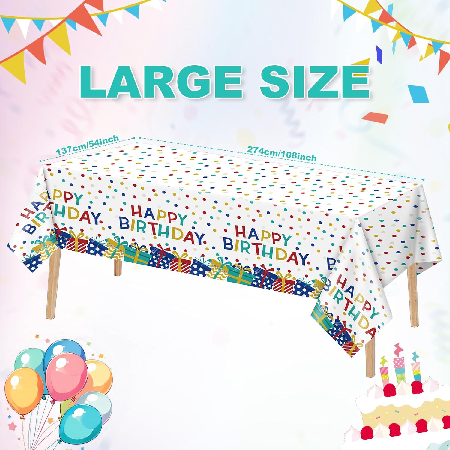 3 Pcs Plastic Tablecloth for Birthday Parties