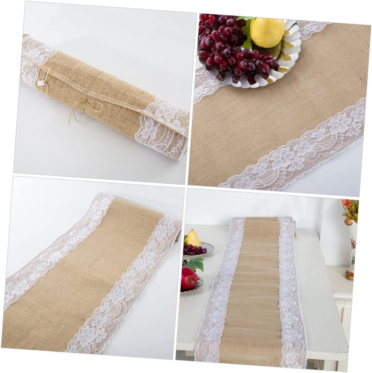 Luxshiny Rustic Linen Lace Table Runner for Wedding Reception