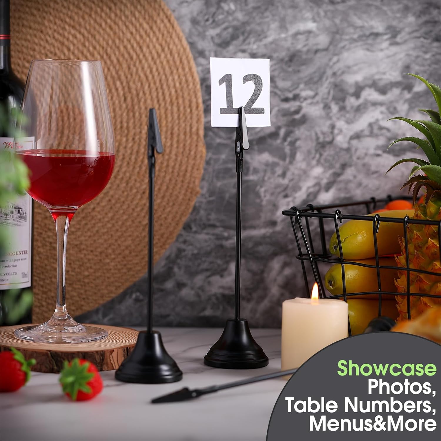 12 Pcs Table Number Holders with Alligator Clip - Black