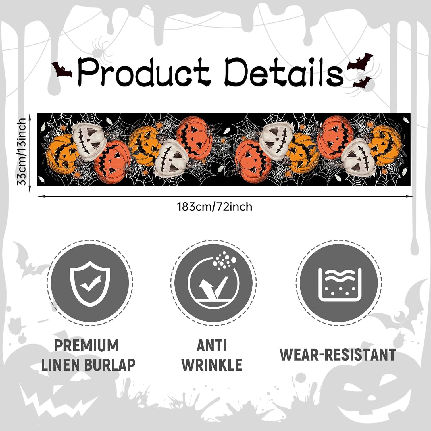 Pedenty 72x13 Inch Halloween Table Runner Decorations