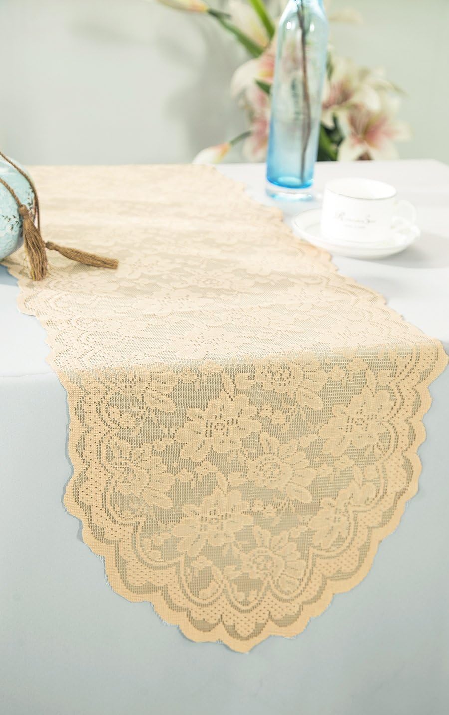 Wedding Linens Inc Champagne Lace Table Runner 135x108