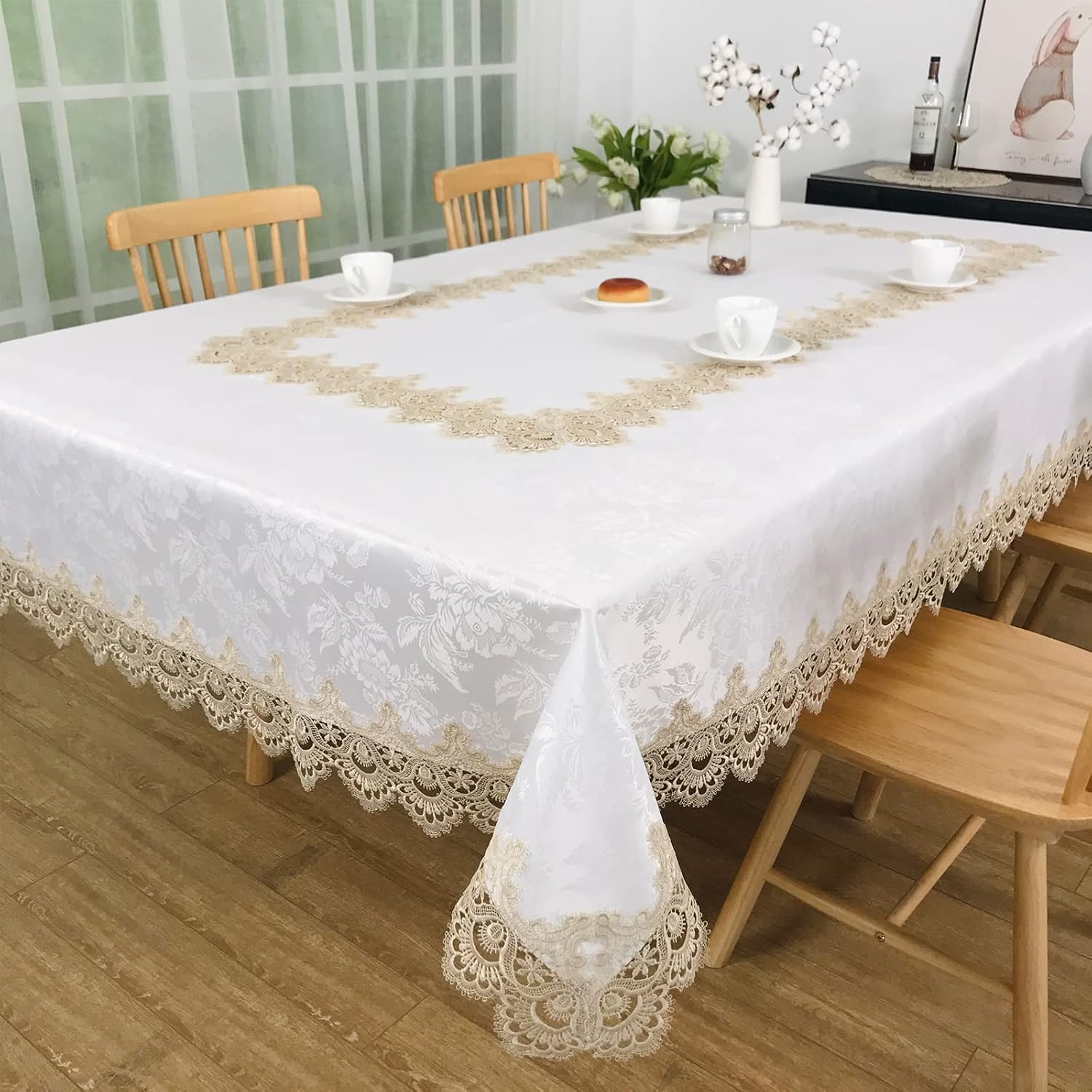 Elegant Rectangle Tablecloths with Macrame Border