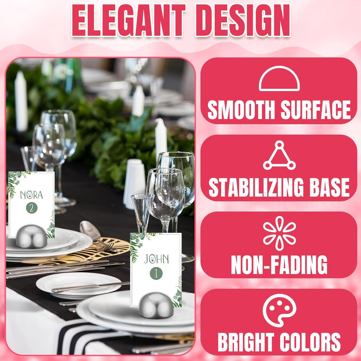 Geyoga 50 Pcs Silver Round Place Card Holders
