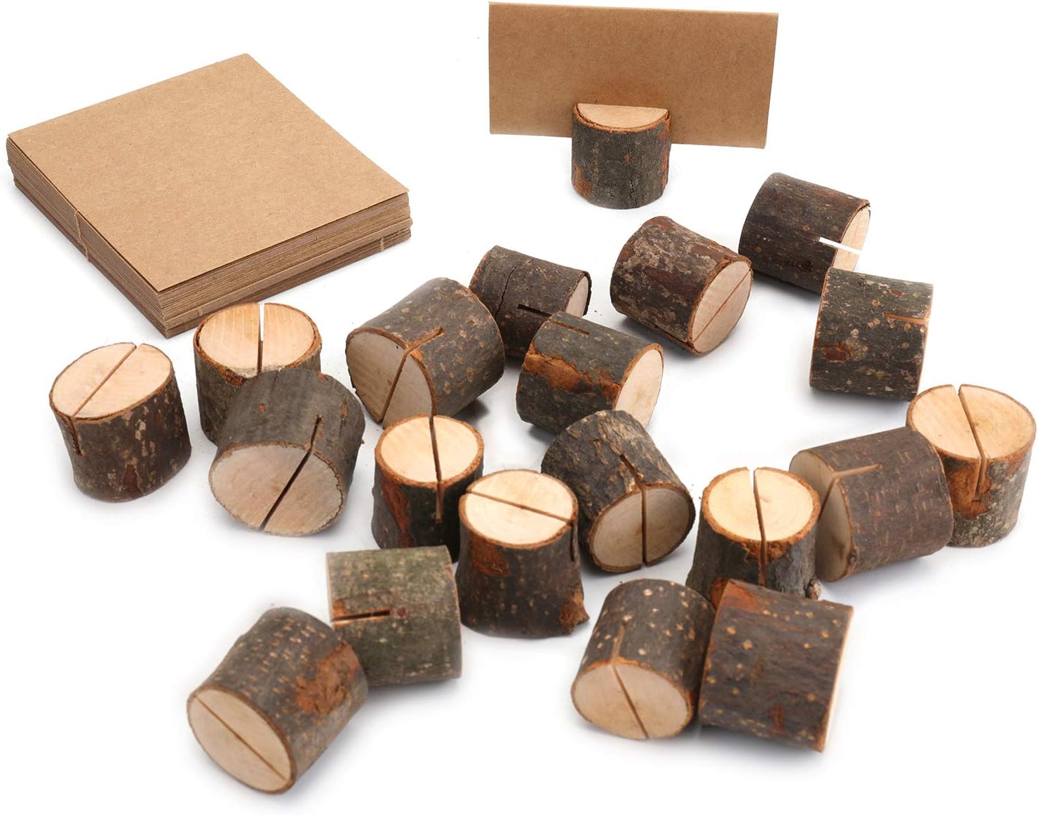 Tosnail 50 Wooden Place Card Holders with Kraft Paper Cards