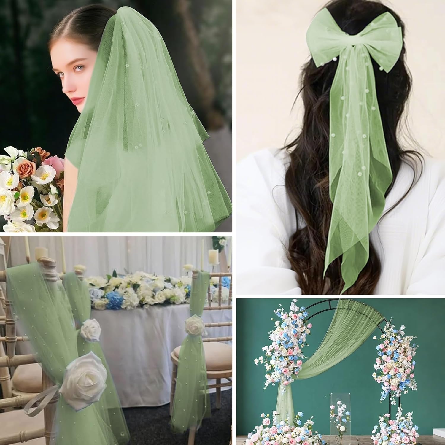 Set of 6 Pearl Table Runner 10ft Table Cloth Green