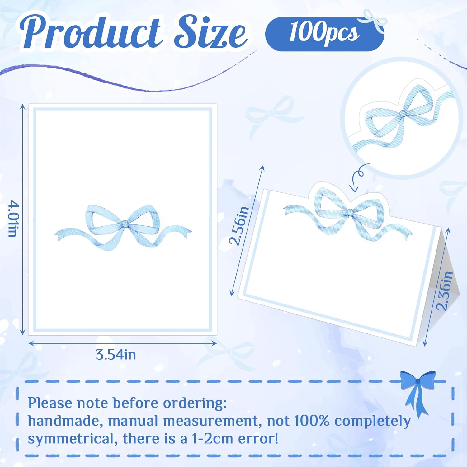 100pcs Blue Pink Bow Place Cards for Events