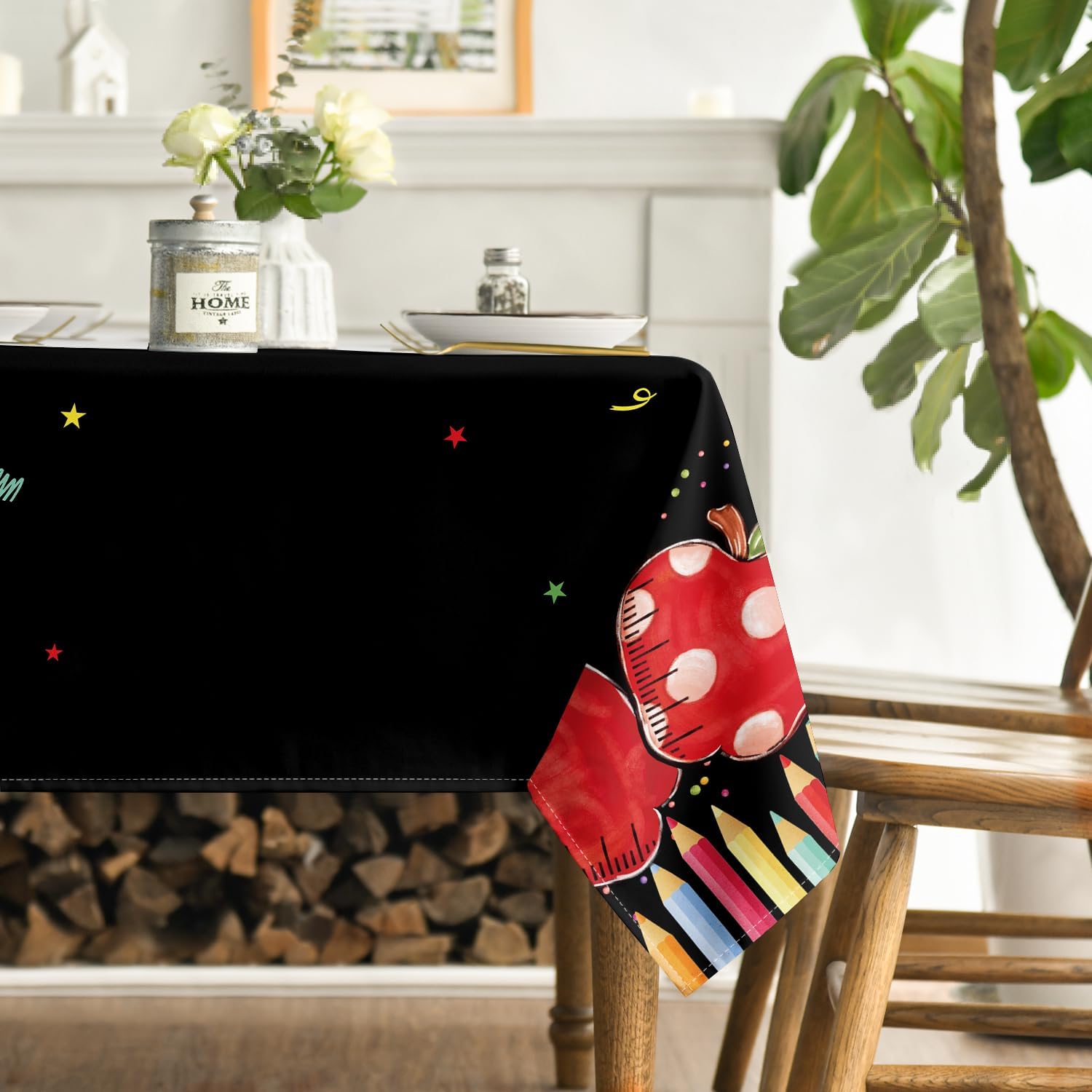 Horaldaily Back to School Black Tablecloth 60x84 Inch Rectangular