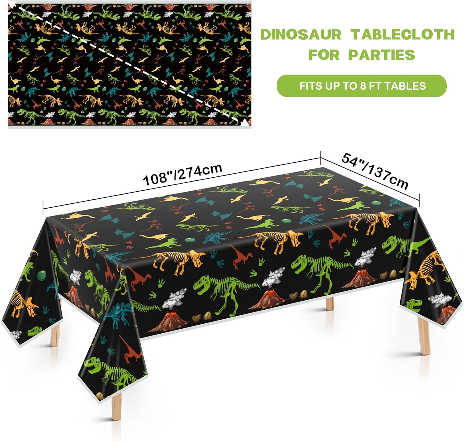 4-Pack Dinosaur Tablecloth for Kids Birthday Party Decorations