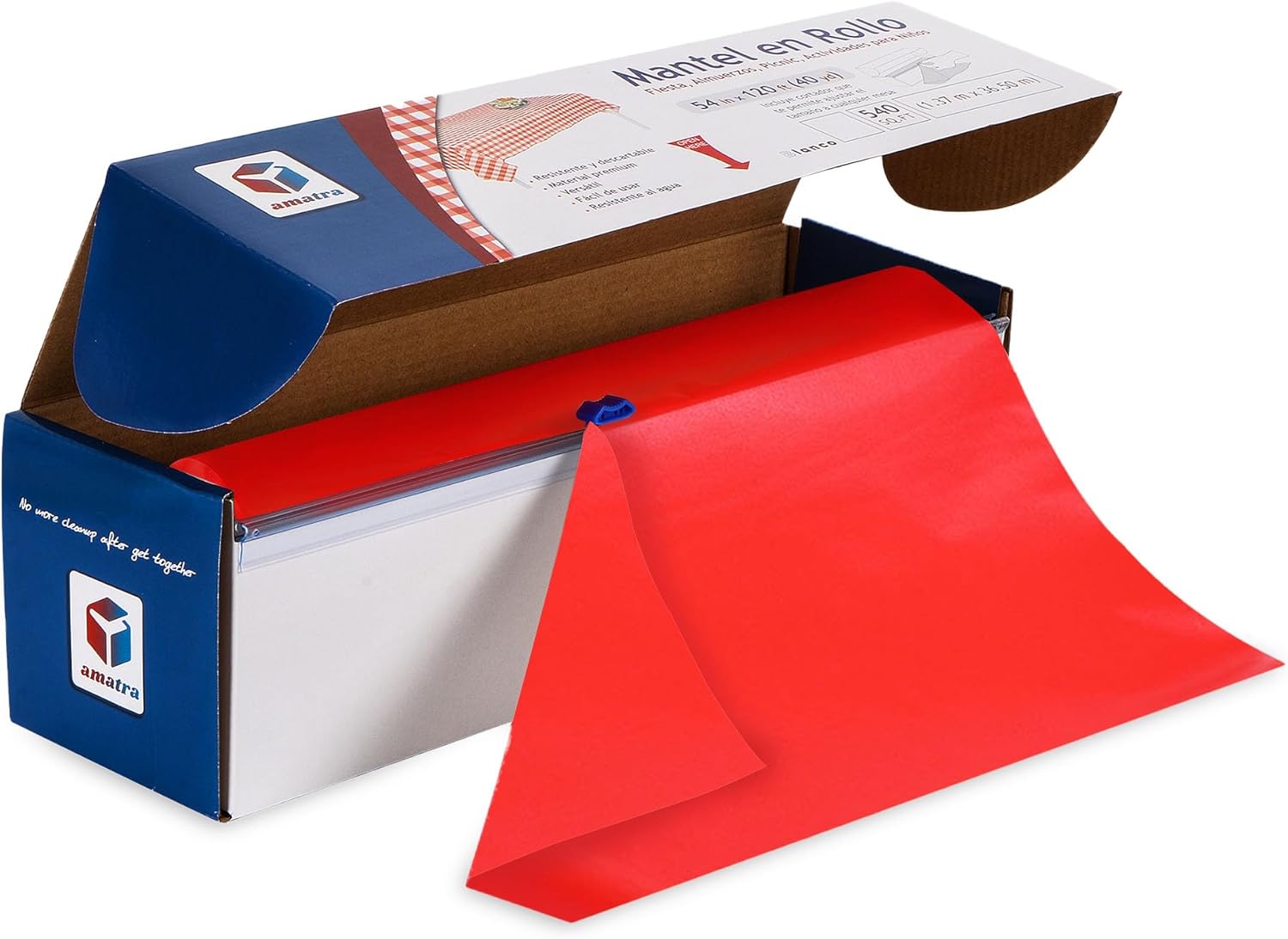 Amatra All-Purpose Plastic Table Cover Roll Red 54in x 120ft