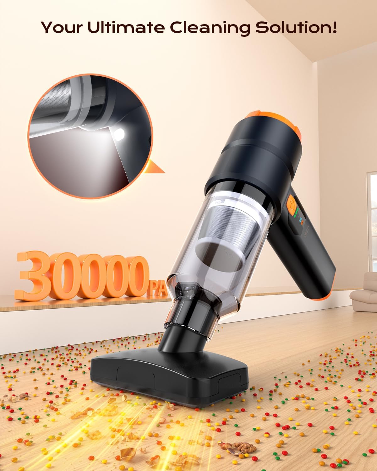 VNOST Car Vacuum Portable Cordless 30000PA 130000RPM Black Orange