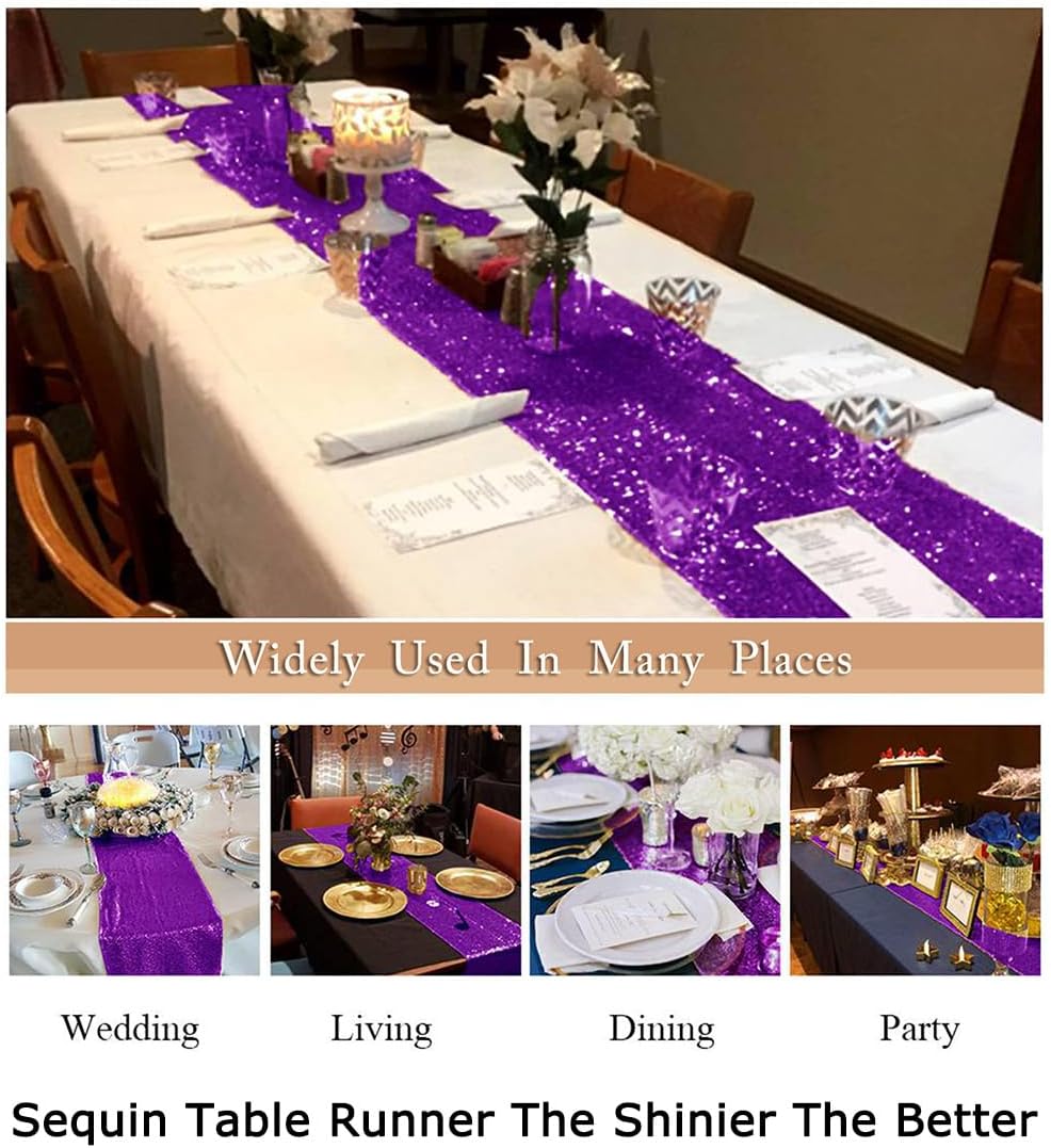 ShiDianYi Purple Glitter Sequin Table Runners 10PCS