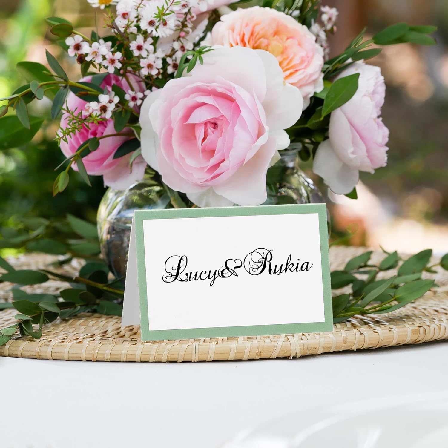 PATIKIL 50Pcs Green Table Place Cards 35x4 Inch Folded Name Cards