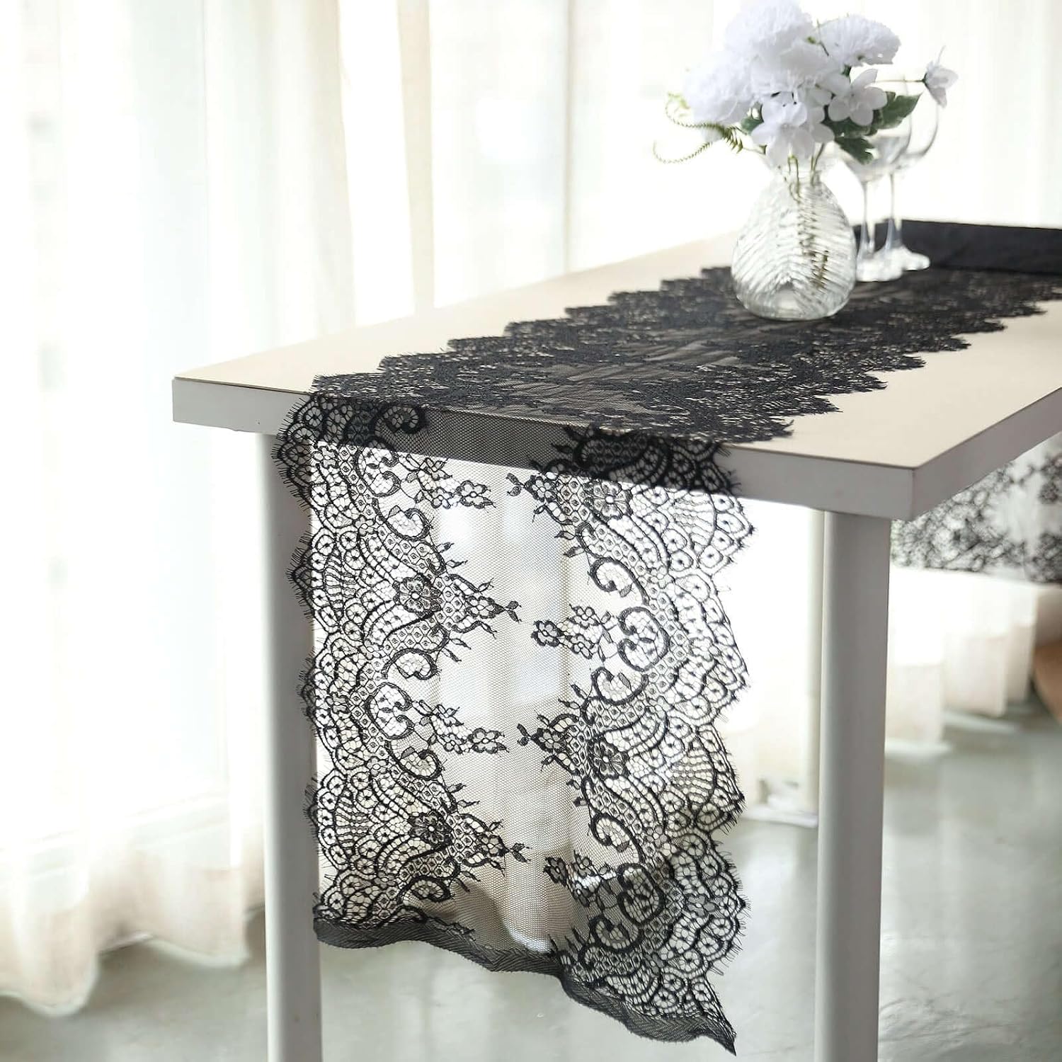 Efavormart Black Premium Lace Table Runner 15x117