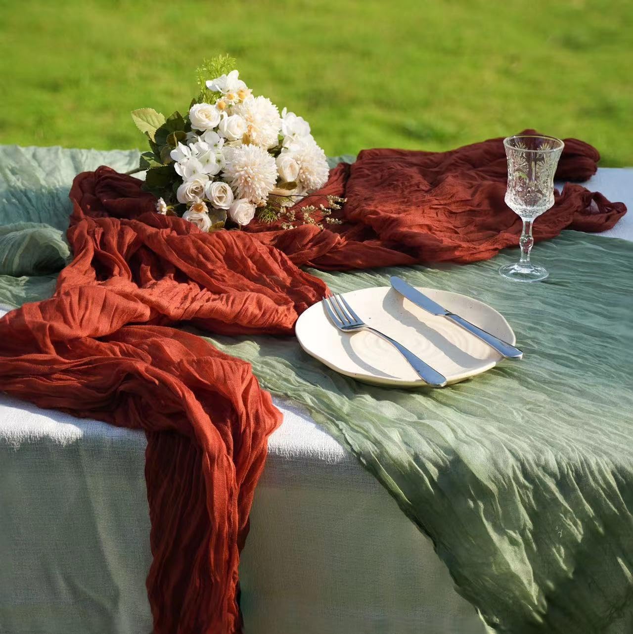 12 Pcs Beige Cheesecloth Table Runner 13ft for Decorations
