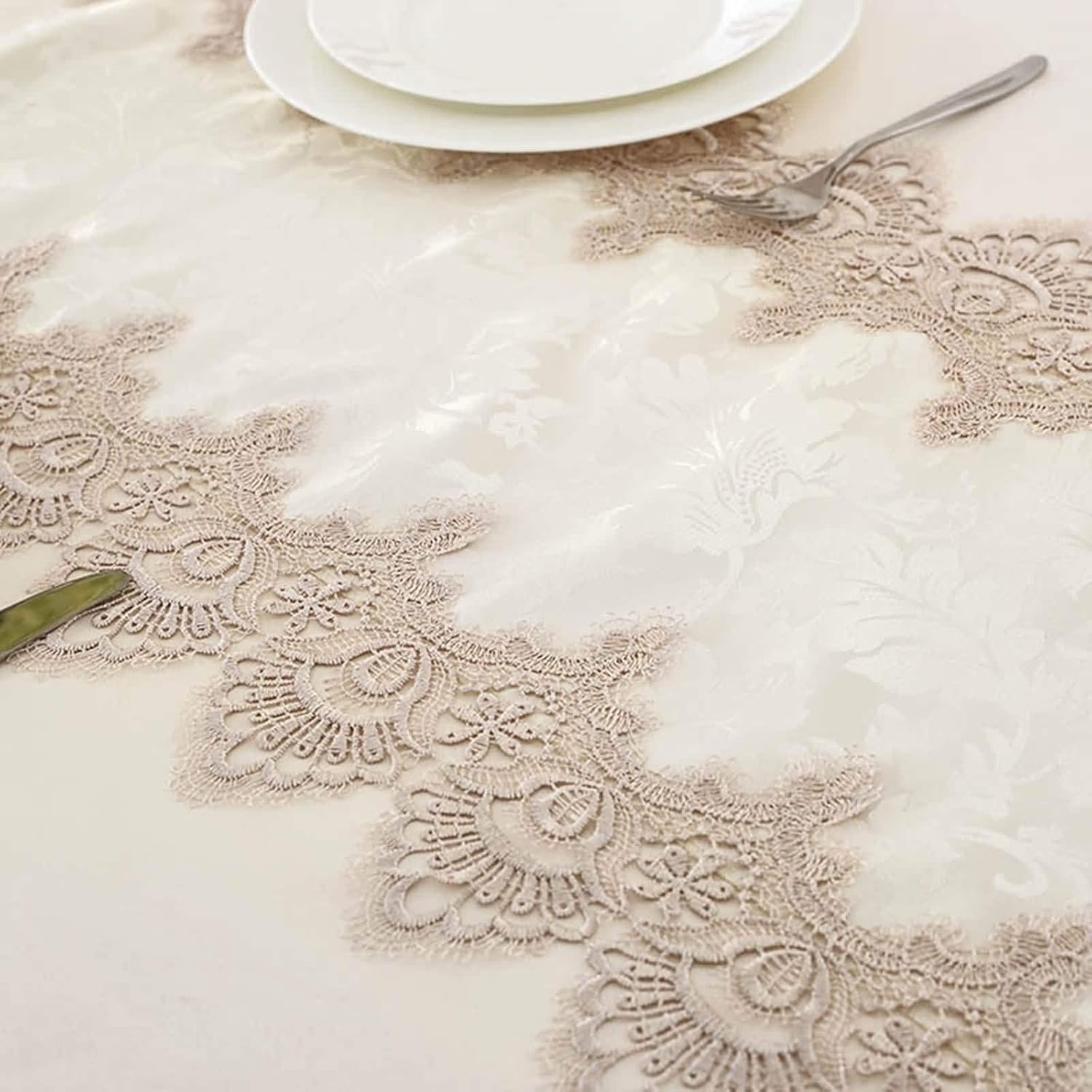 Stfery Beige Triangle Lace Table Runner 16x112 Inches