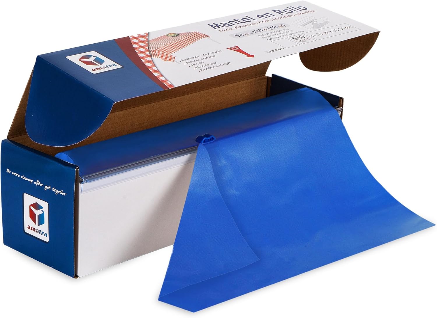 Amatra Plastic Table Cover Roll 54 in x 120 ft Blue Self-Cutter