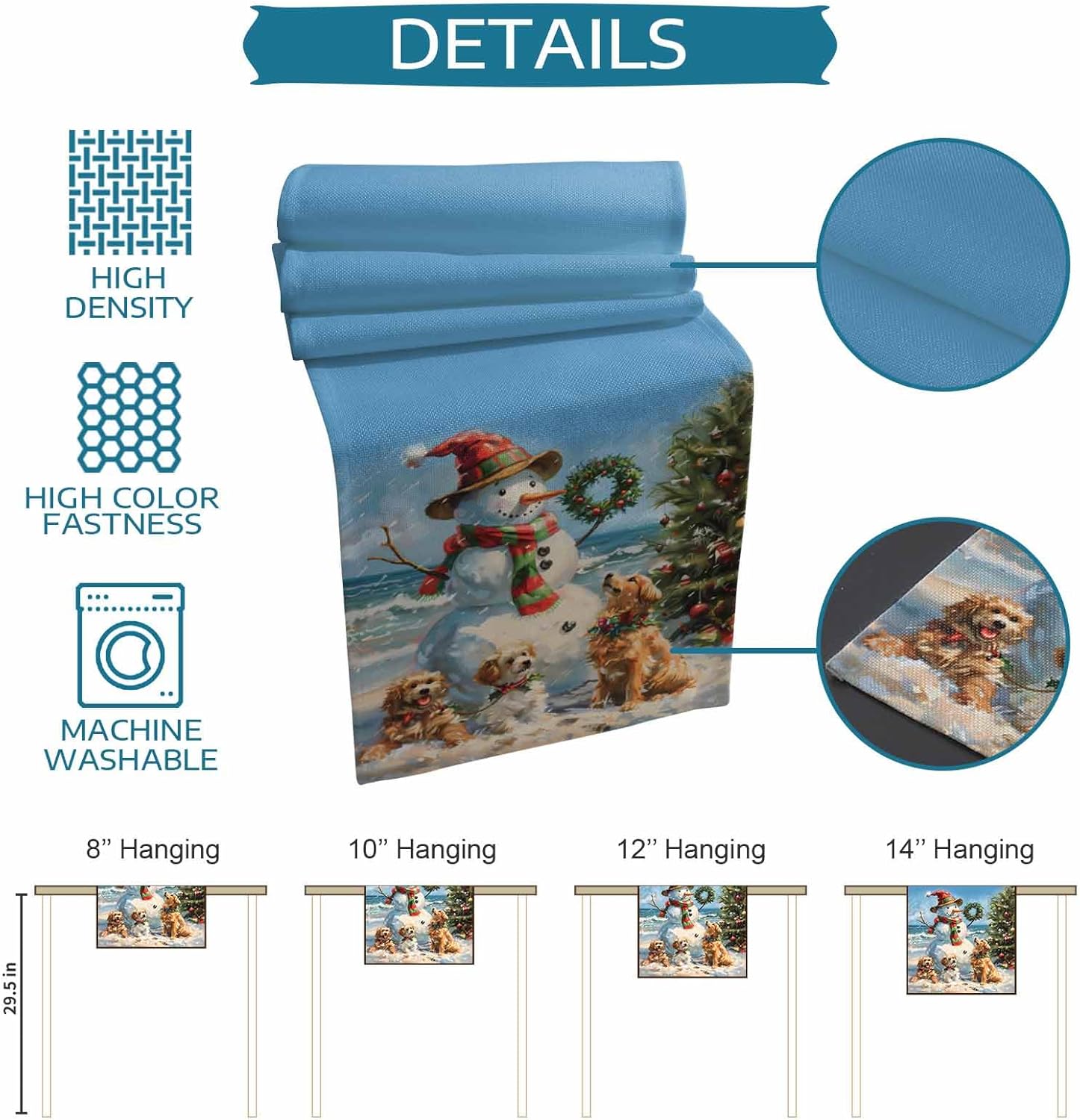 Winter Snowman Pet Dog Linen Table Runner 13x60In