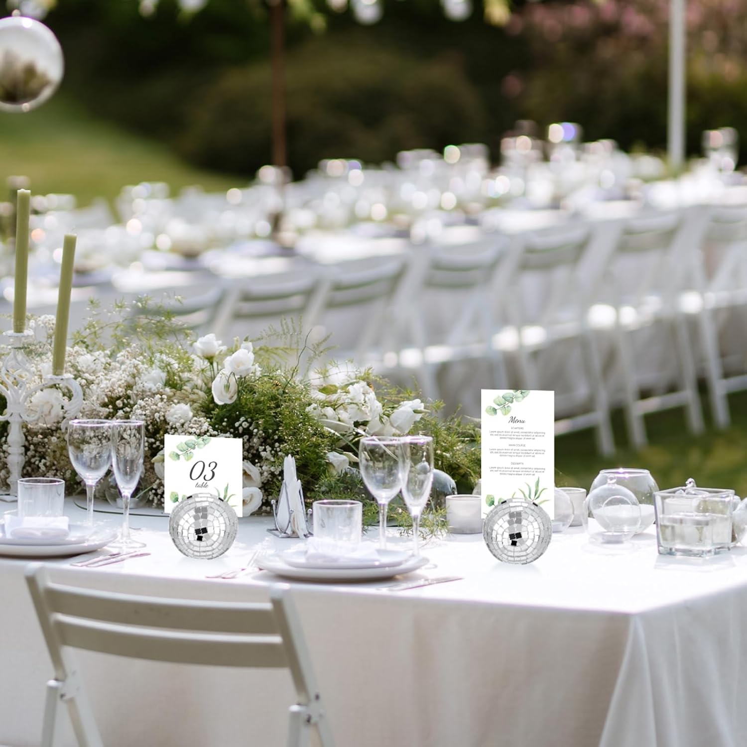 12 Pcs Silver Disco Ball Place Card Holders for Wedding Party