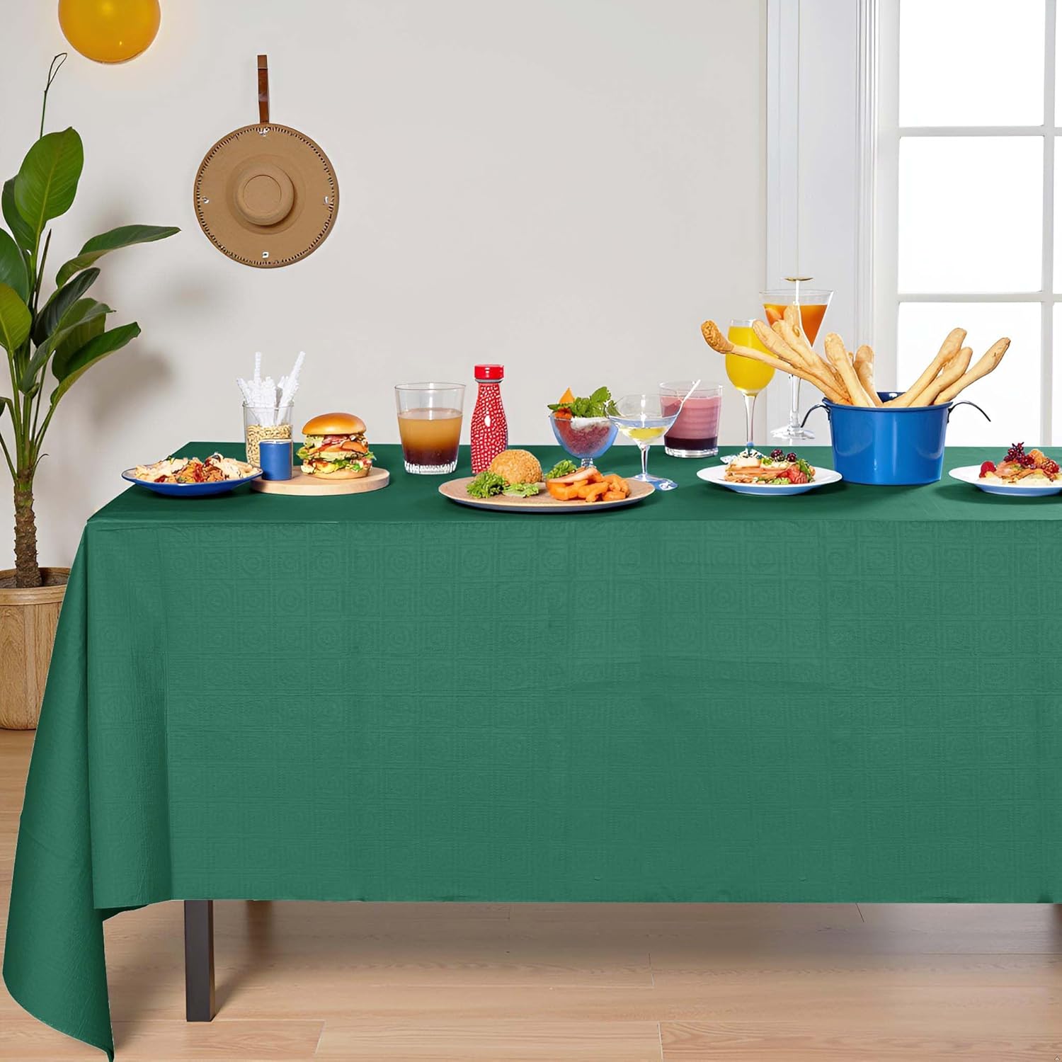 6 Pack Dark Green Paper Tablecloth for Rectangle Tables 54x108 Inch