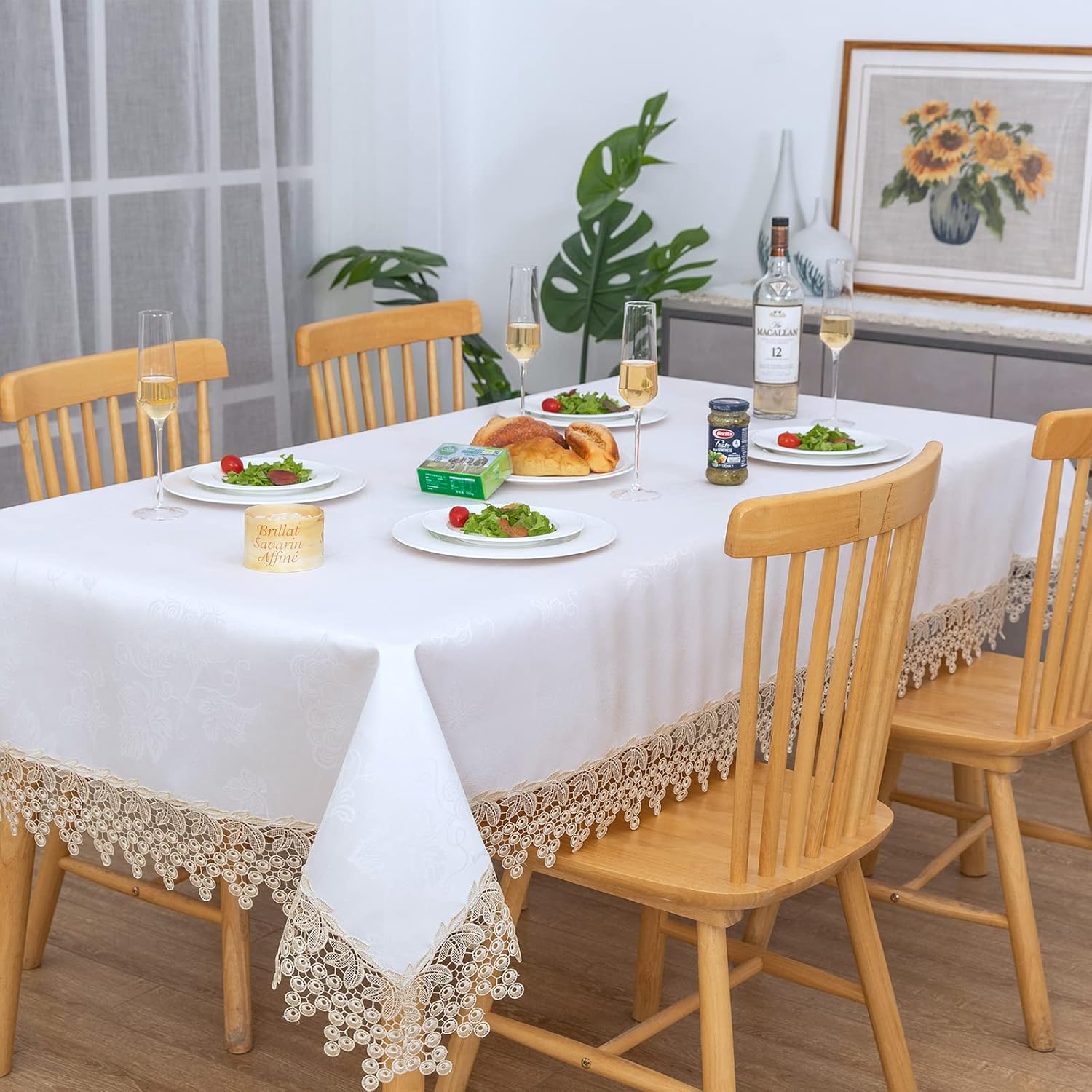 BrekSdat Beige Lace Tablecloth Waterproof Oilproof Spillproof Rectangle Farmhouse Cover