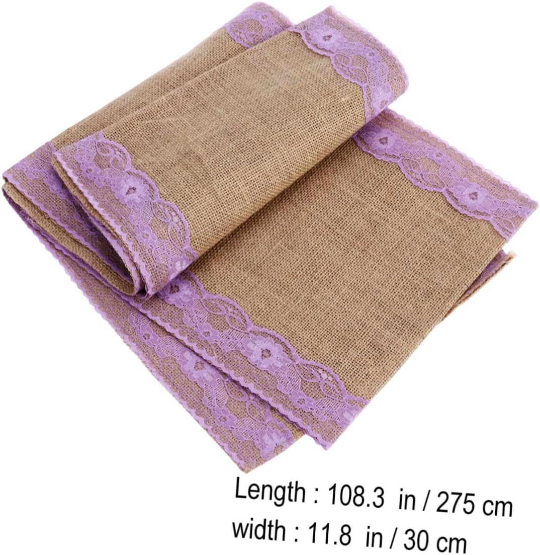 Unomor 275x30cm Burlap Table Runner with Lace Edging